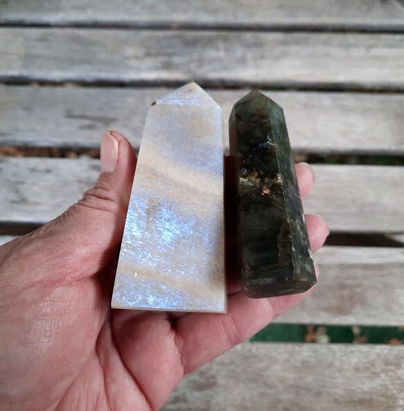 Moonstone Obelisk & Labradorite Generator Duo, Transformation, Inner Growth