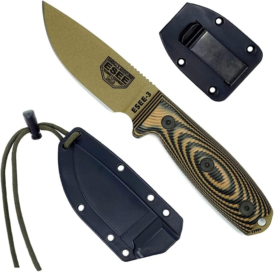 ESEE-3 Fixed Blade Dark Earth 1095 Blade 3D Coyote/Black G10