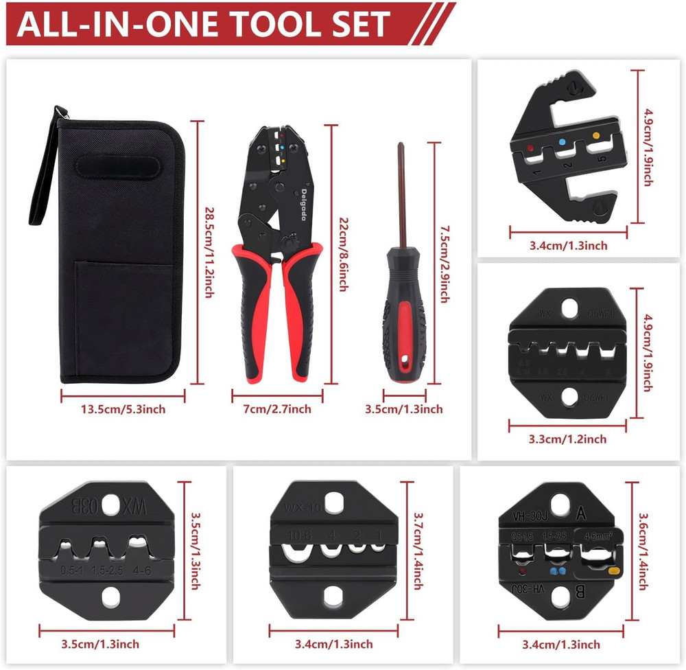 Ratcheting Crimping Tool Set, 6PCS Interchangeable Jaws Wire Crimper Tools with