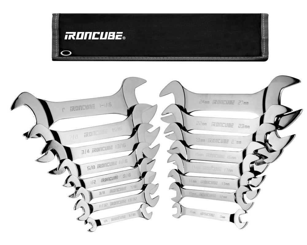 16-Piece Super-Thin Double Open End Wrench Set 3mm Extra-Slim Profile for Tig...