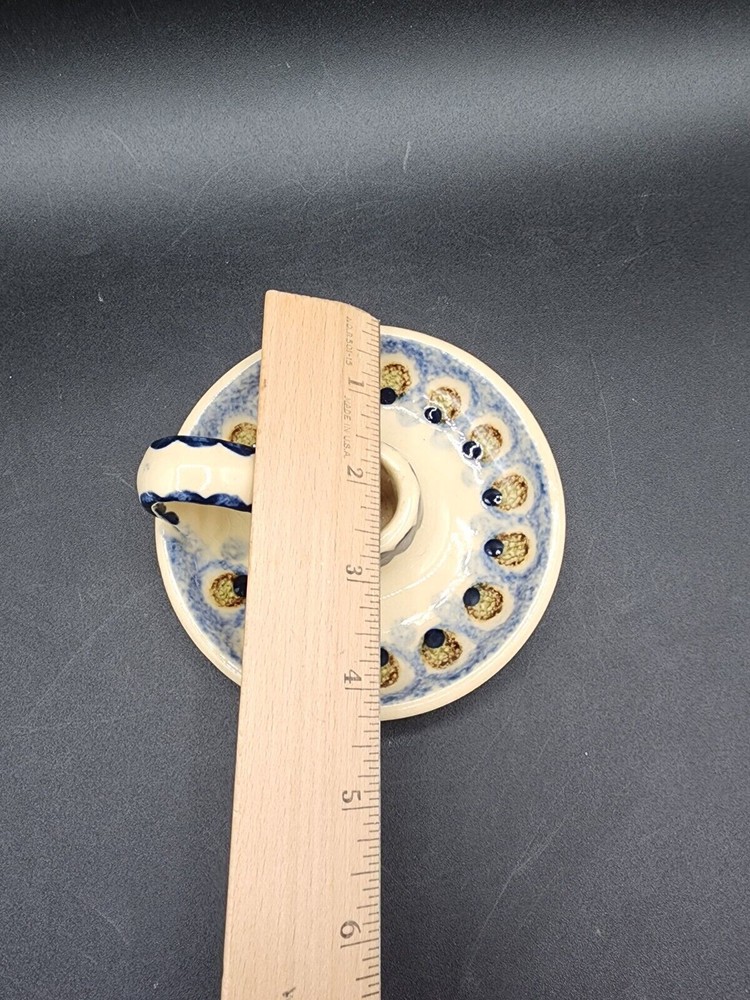 Handmade StudioArt pottery candle Stick holder with handle