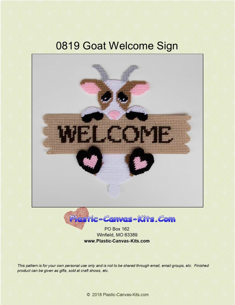 Goat Welcome Sign- Plastic Canvas Pattern or Kit