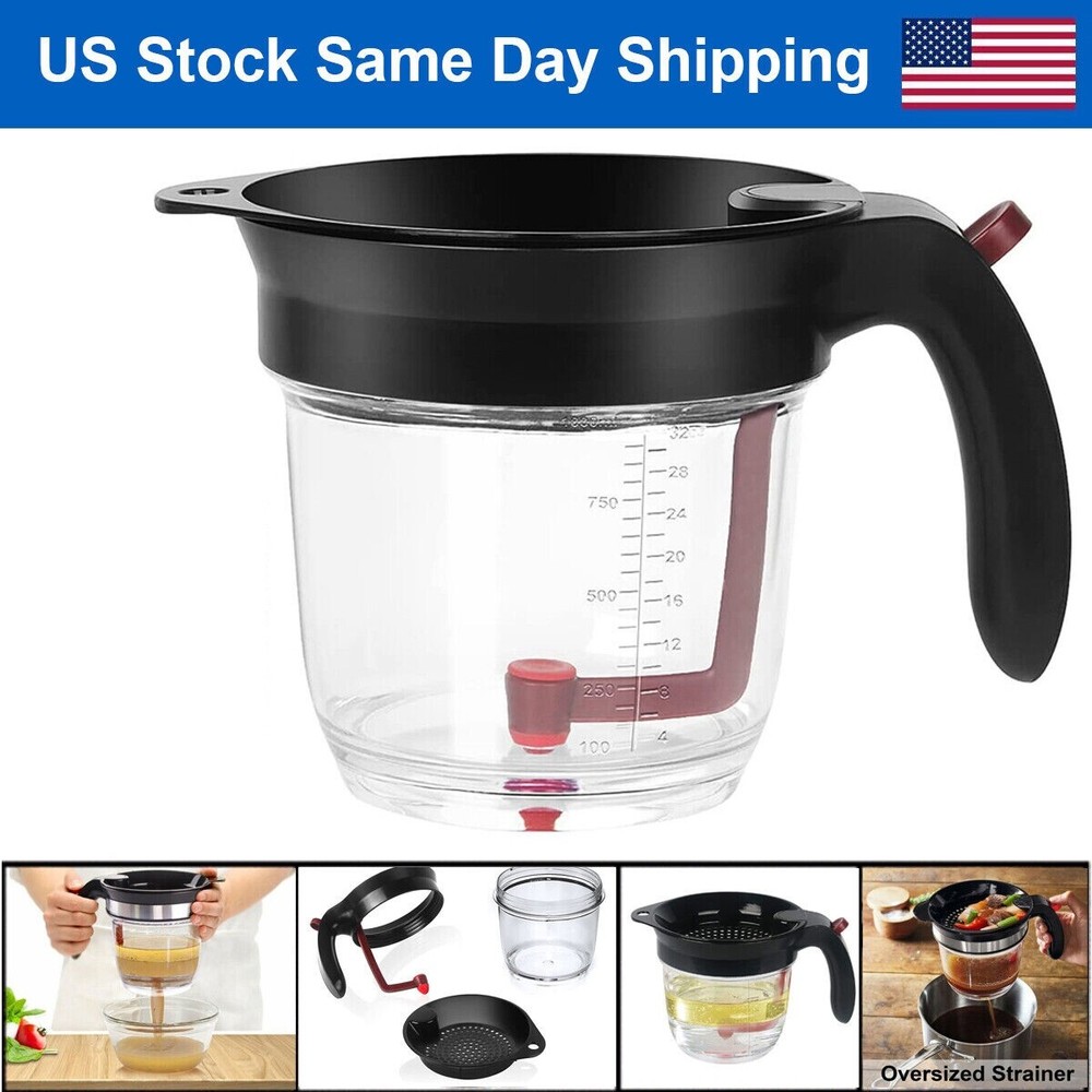 Gravy Fat Separator With Bottom Release 4 Cup Grease Separator with Strainer 1L