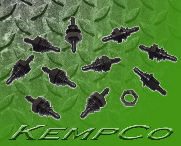 3/16" x 3/16" Hose Barb Thru-Panel Straight Fittings (10) w/ Hex Nut