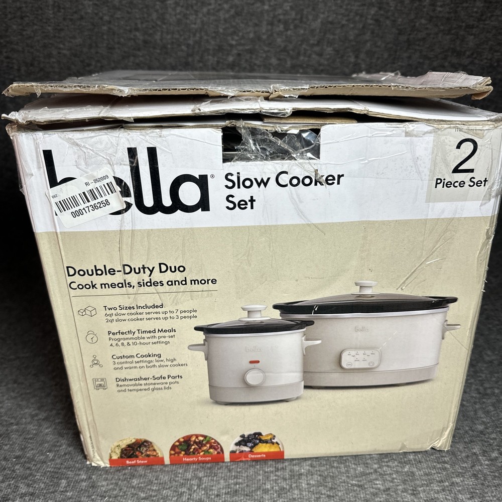 Bella Slow Cooker Set 2 Sizes 6qt & 2qt 3 Control Settings Programmable NEW OPEN