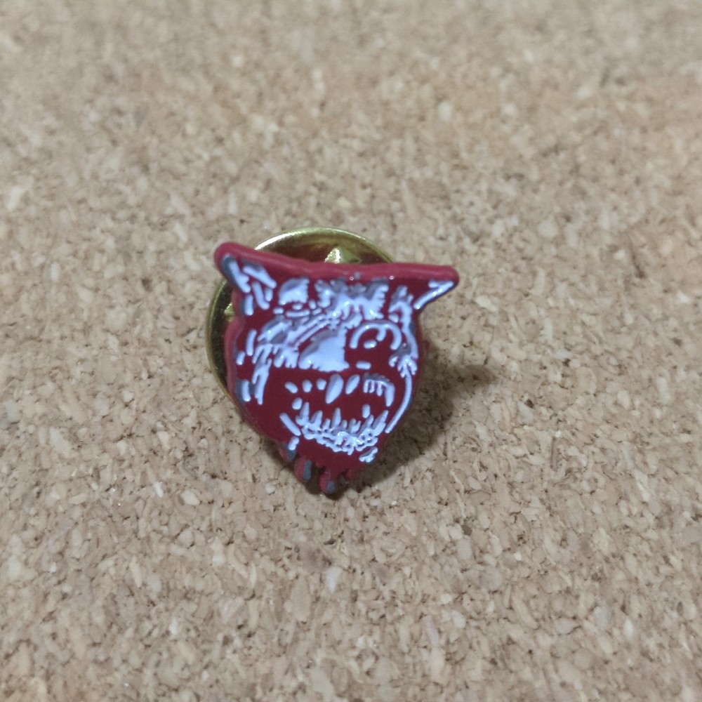 Small Wolf Growl Lapel Pin Back Red White
