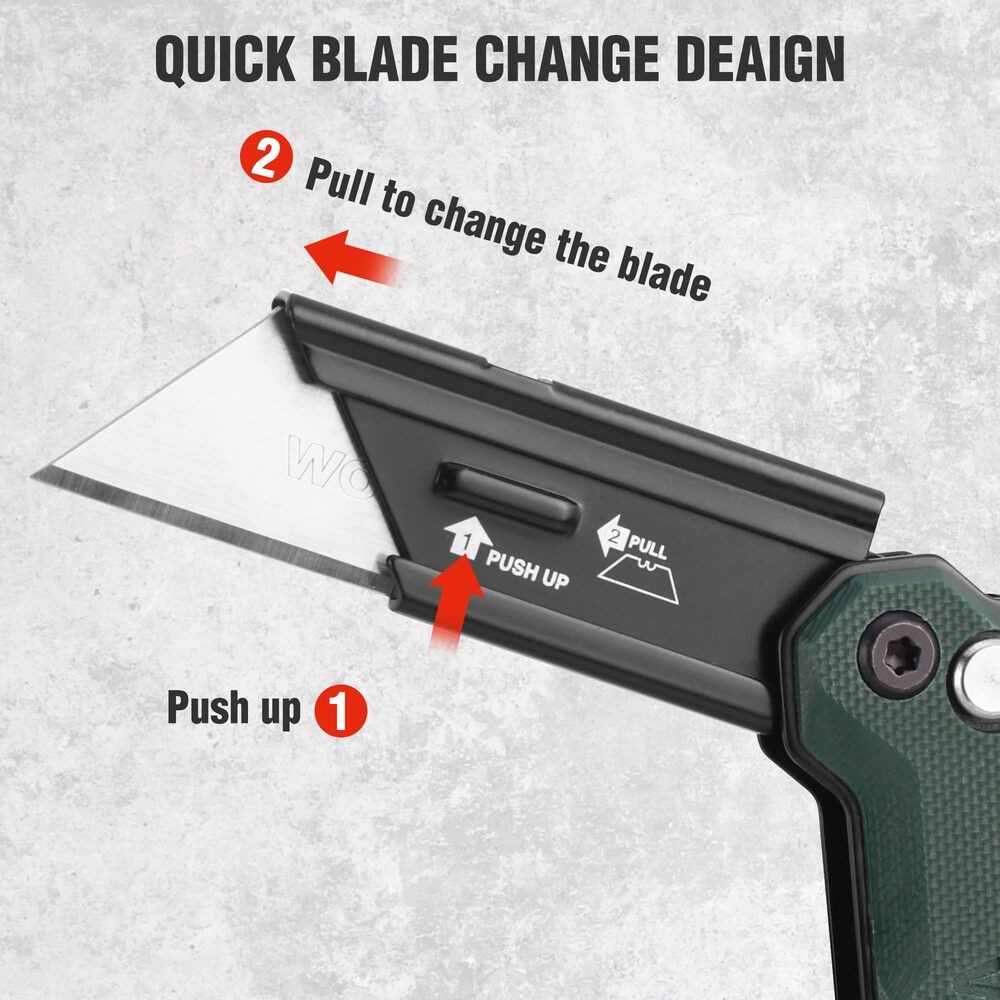 WORKPRO 3Pack Folding Utility Knife Quick Change Blade Razor Knife for Cardboard