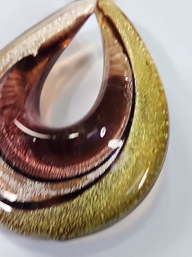Art Glass Pendant Brown Copper Dichroic 2" Teardrop Shape