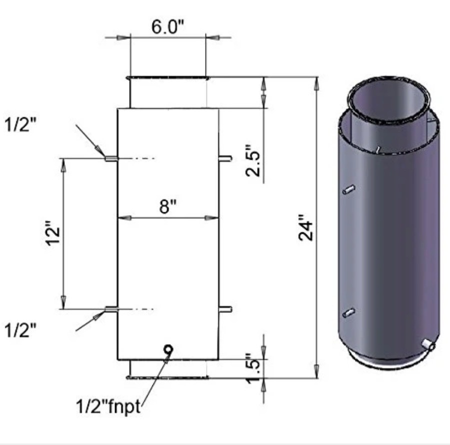 6"x 24” Tri Clamp Sleeved Spool, Dewax Chamber