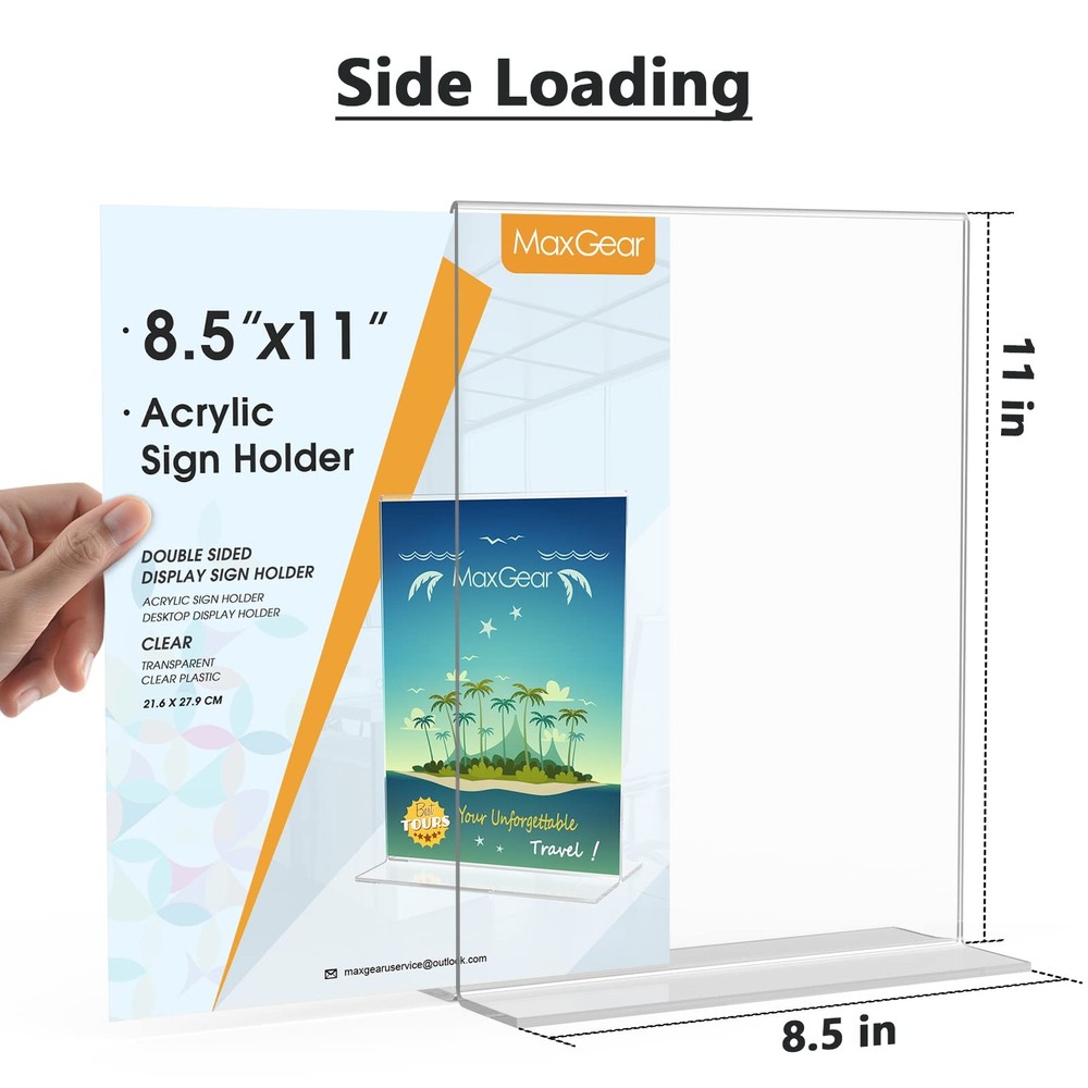 MaxGear Acrylic Sign Holder 8.5x11" 12-Pack, Double Sided Clear Table Menu Frame
