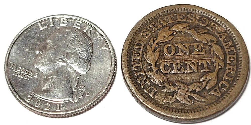 1848 LARGE ONE CENT COIN, VF DETAILS