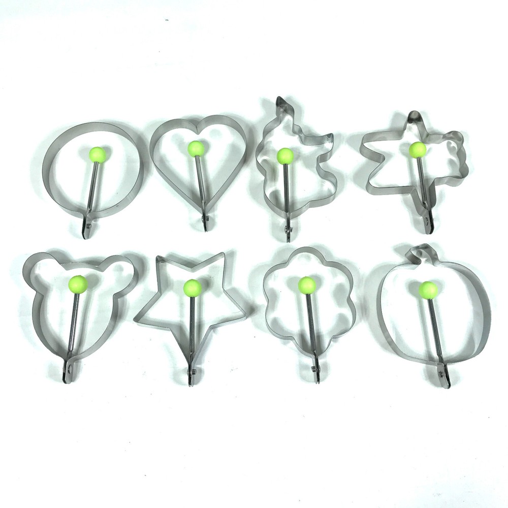 Lot of 8 Cookie Cutter, Egg / Pancake Ring Mold w/ Fold Down Handle