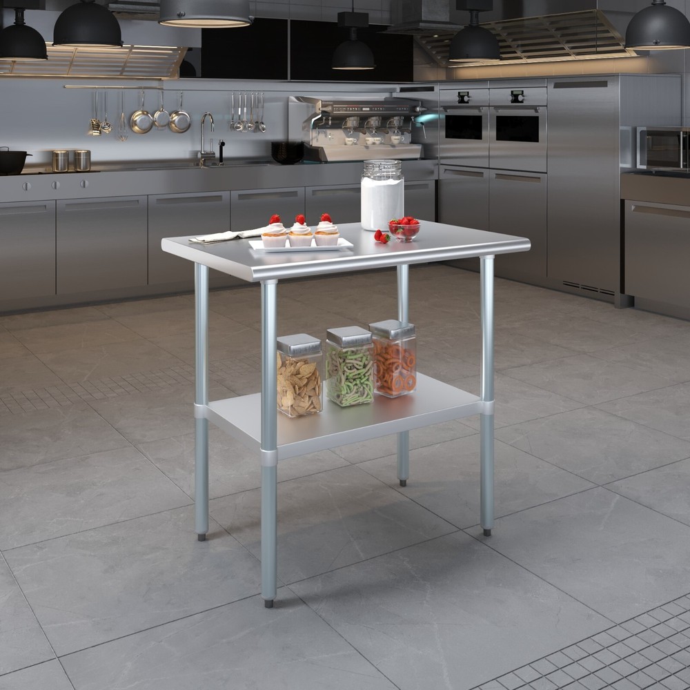 24" X 36" Stainless Steel Work Table With Galvanized Undershelf