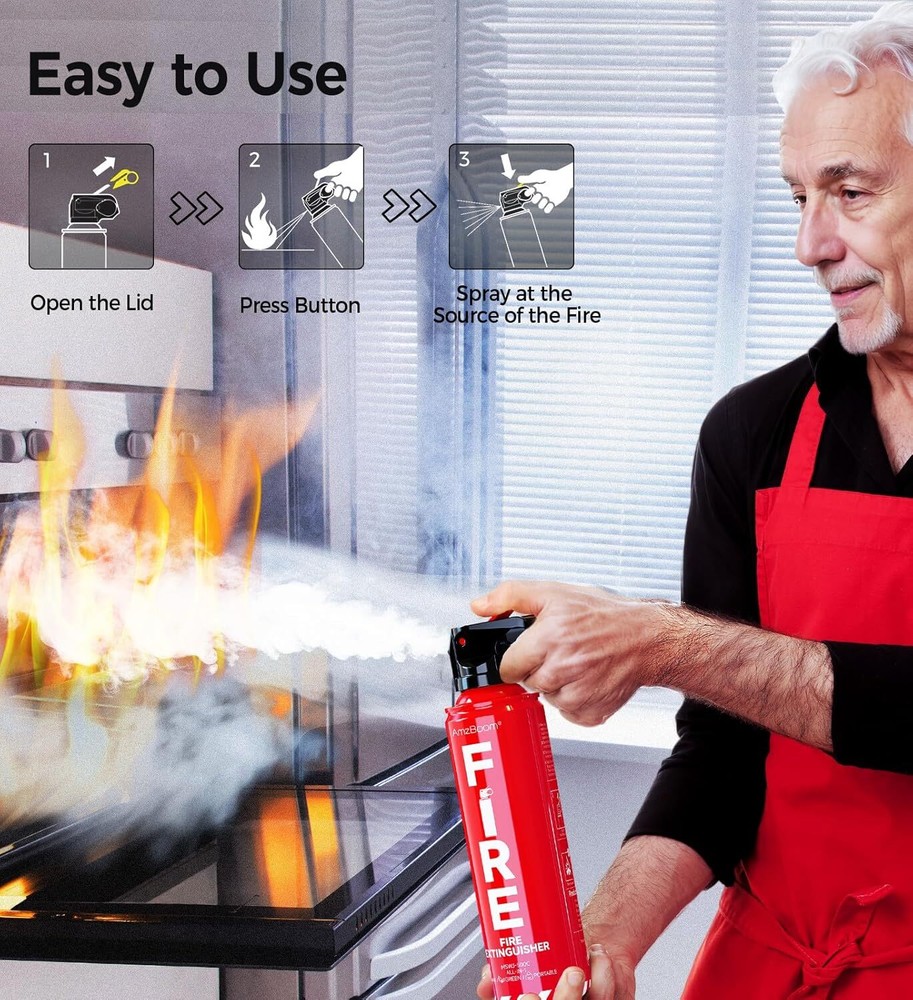 Compact Fire Extinguisher for Home Kitchen Car | ABC & K Class Spray + Mount Kit
