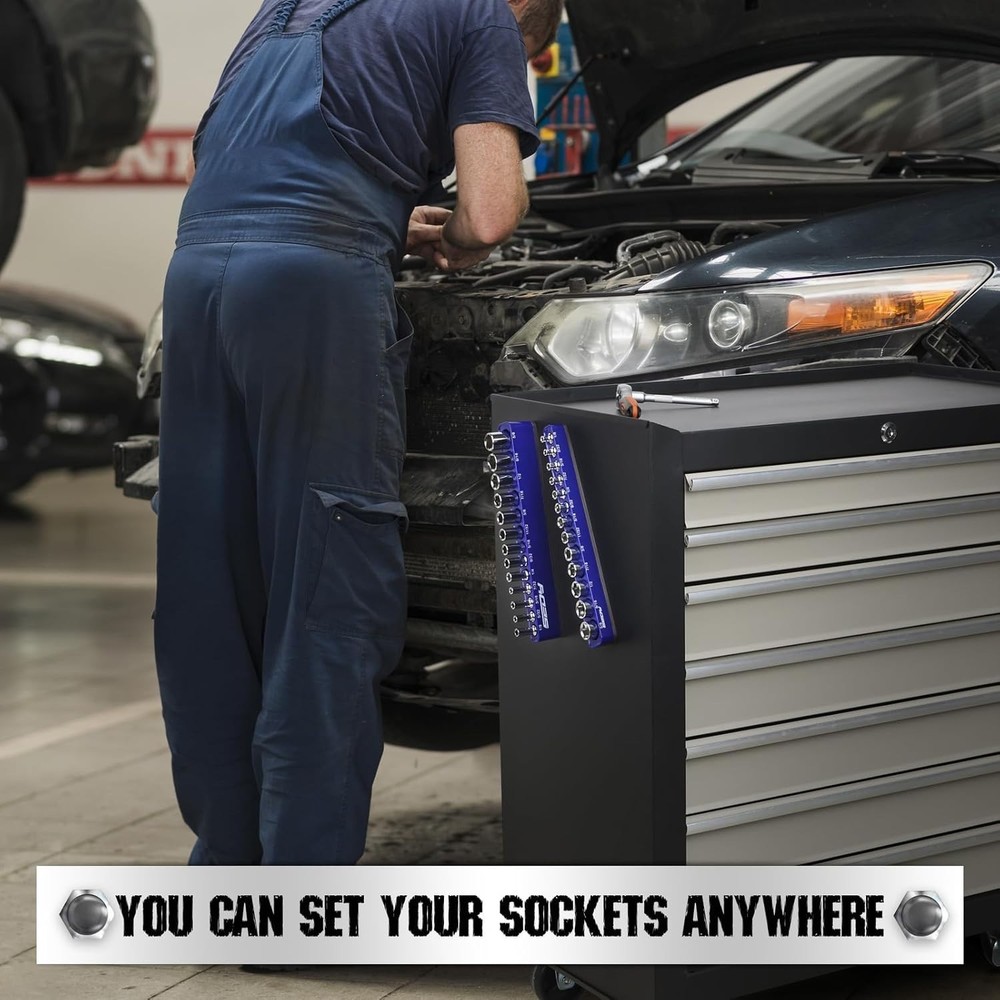 2-Piece 1/4"-Drive Magnetic Socket Organizer - Holds 26 Sockets Efficiently