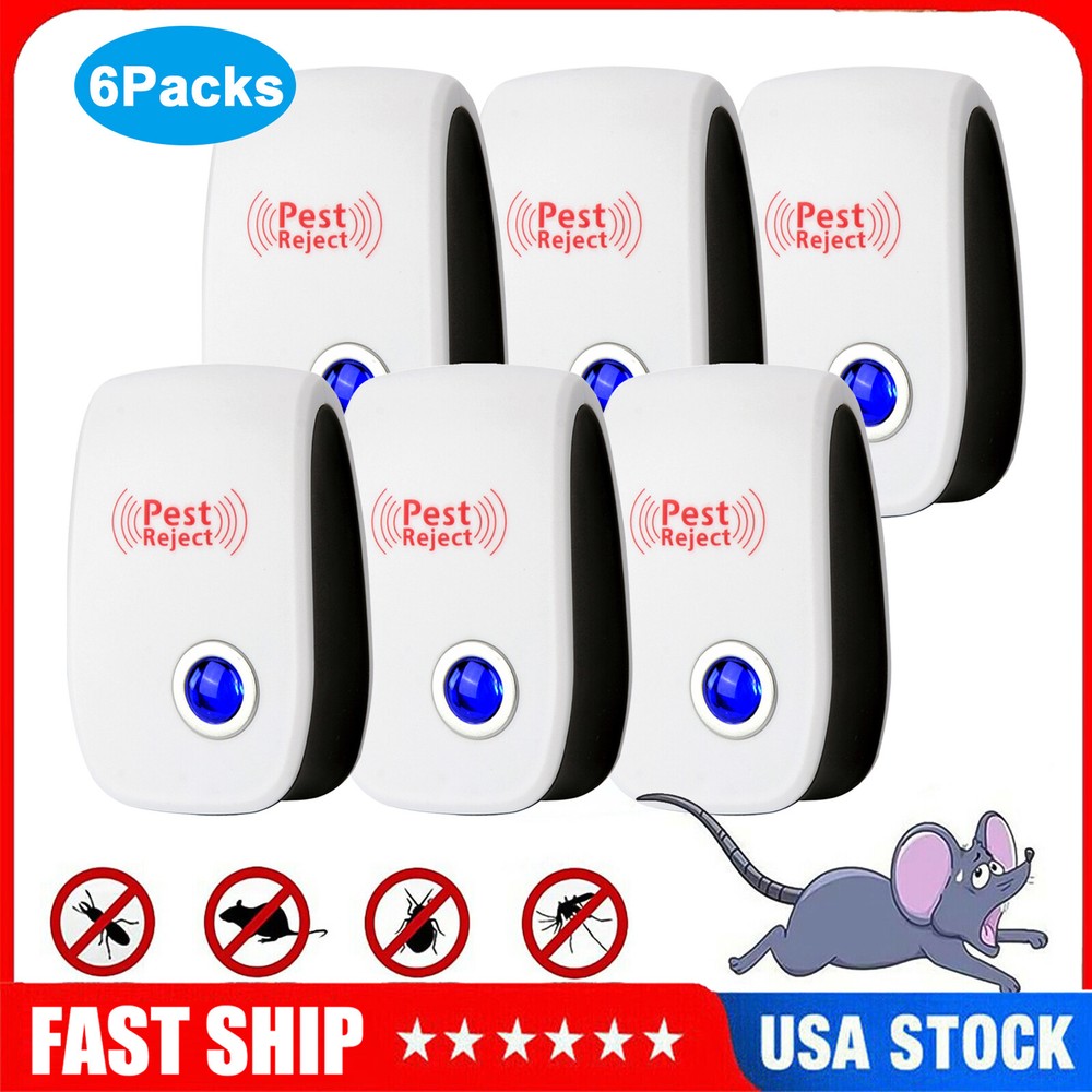 6 Pack Electronic Pest Reject Control Ultrasonic Repeller Bug Rat Spider Roaches