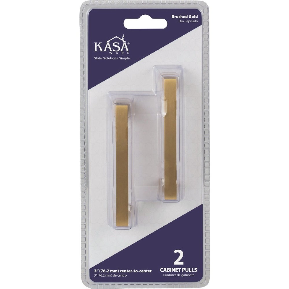 KasaWare 3-3/8 In. Overall Length Brushed Gold Square Bar Pull (2-Pack) Hardware