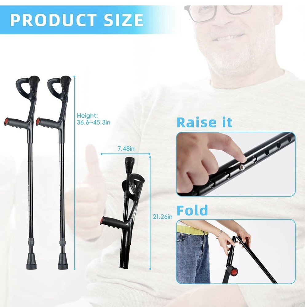 Portable Foreman Crutches Lightweight Elbow Folding Aluminum