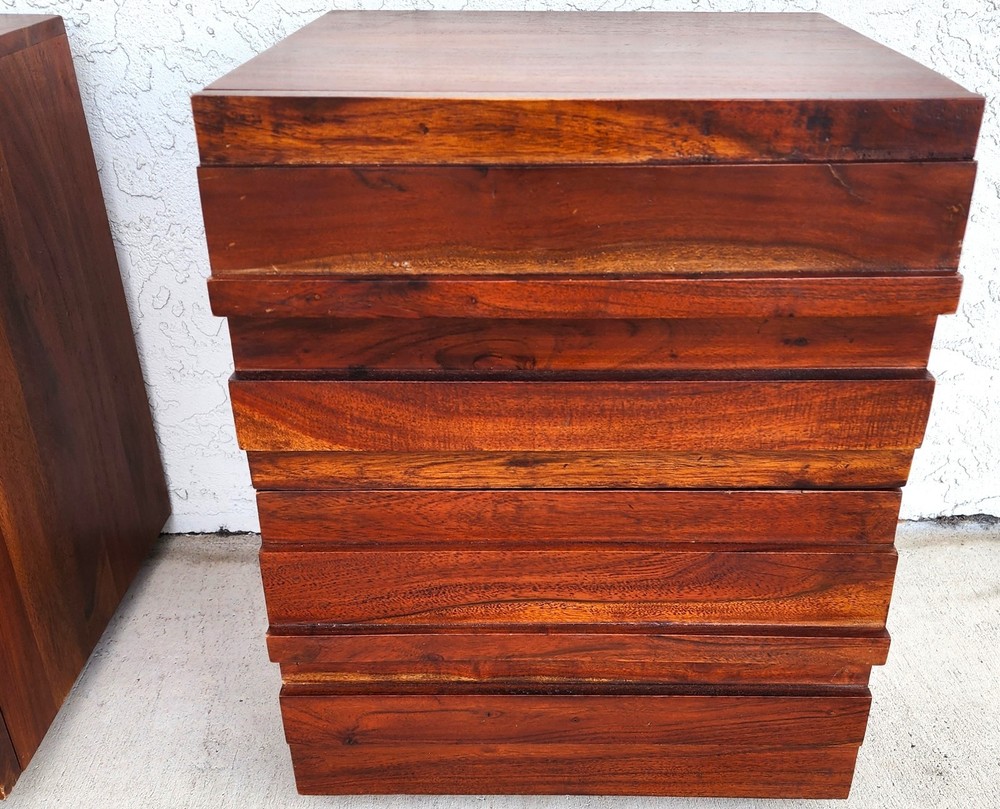 MCM Solid Exotic Wood Bachelor Chest & Nightstands Bedroom Suite