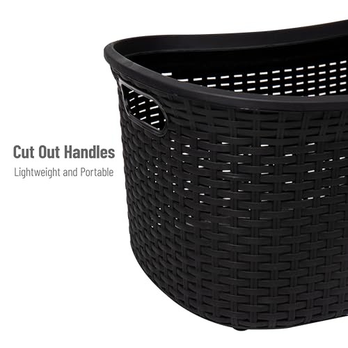 40L Laundry Basket, Clothes Hamper, Premium Wicker Design, Plastic Single Black
