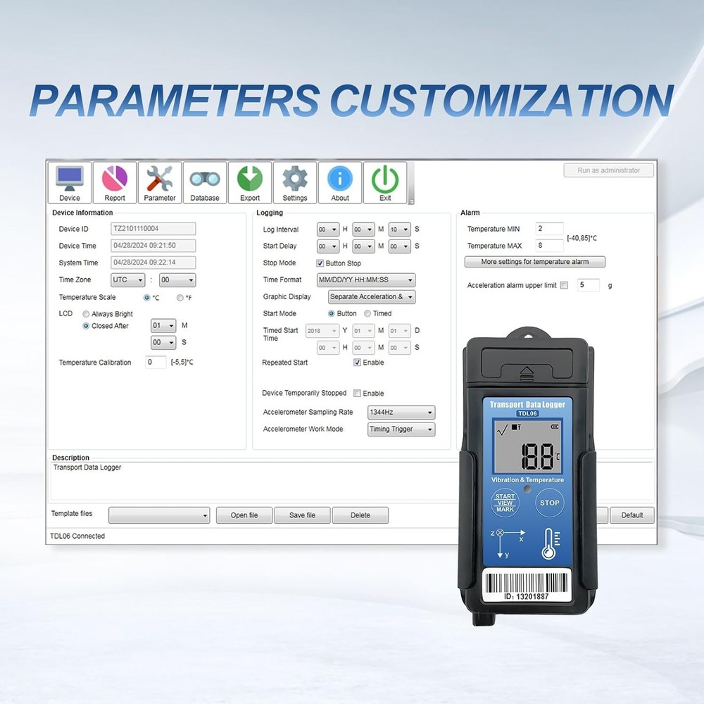 Tzone Vibration Data Logger 3-Axis Shock Datalogger USB with Temperature Reco