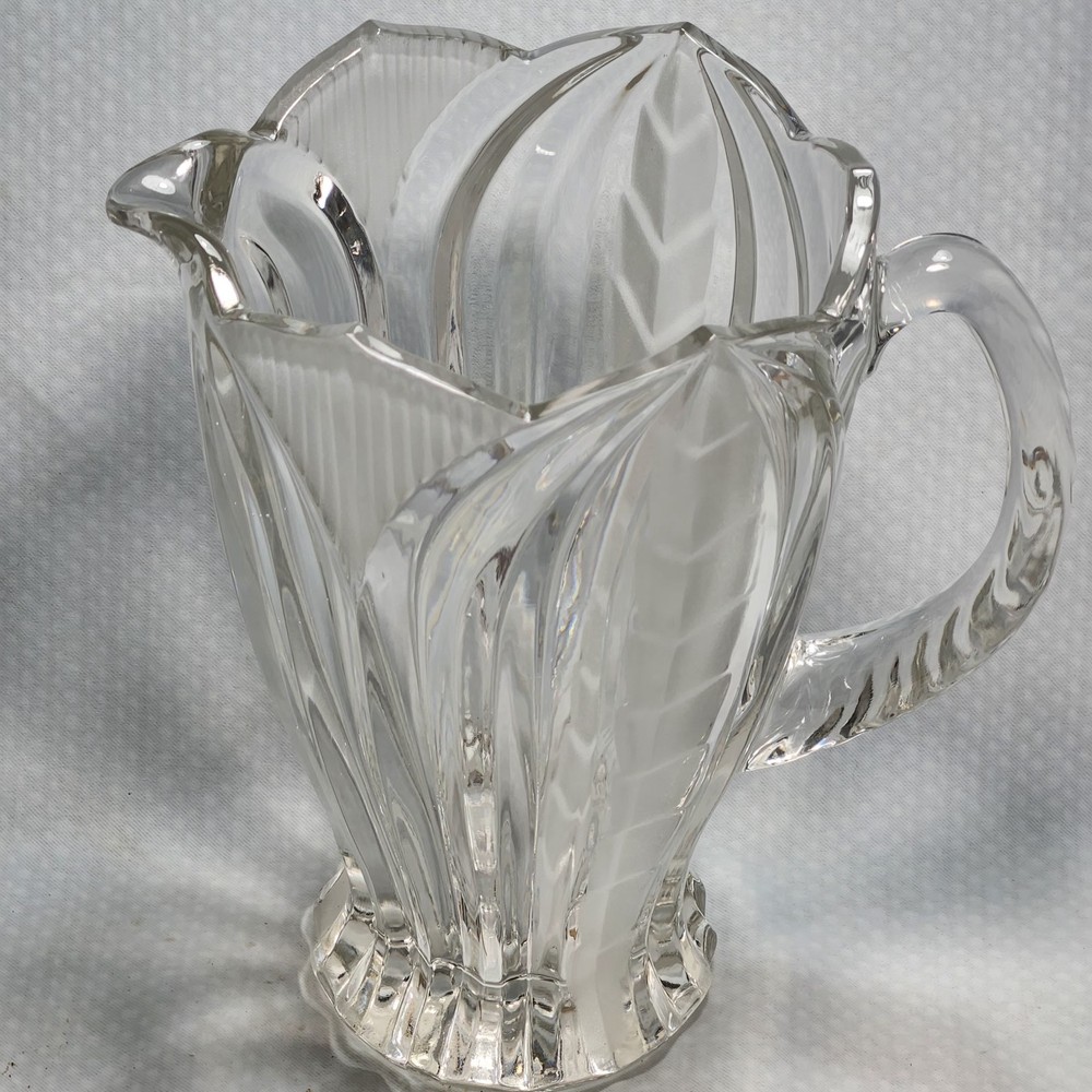 Vintage Crystal Pitcher Frosted Pattern with Handle 8" X 5" inches  