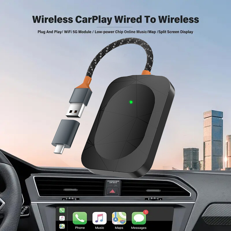 Wireless CarPlay Adapter for Apple iPhone & Android Auto USB Adapter Plug & Play