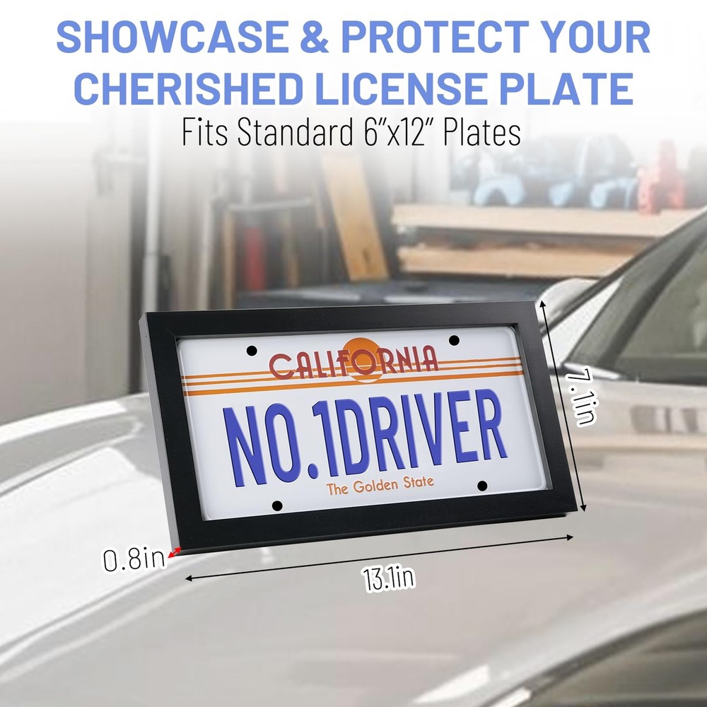 Matte Black License Plate Wall Frame for 6"x12" Plate Display,Modern Solid Wo...