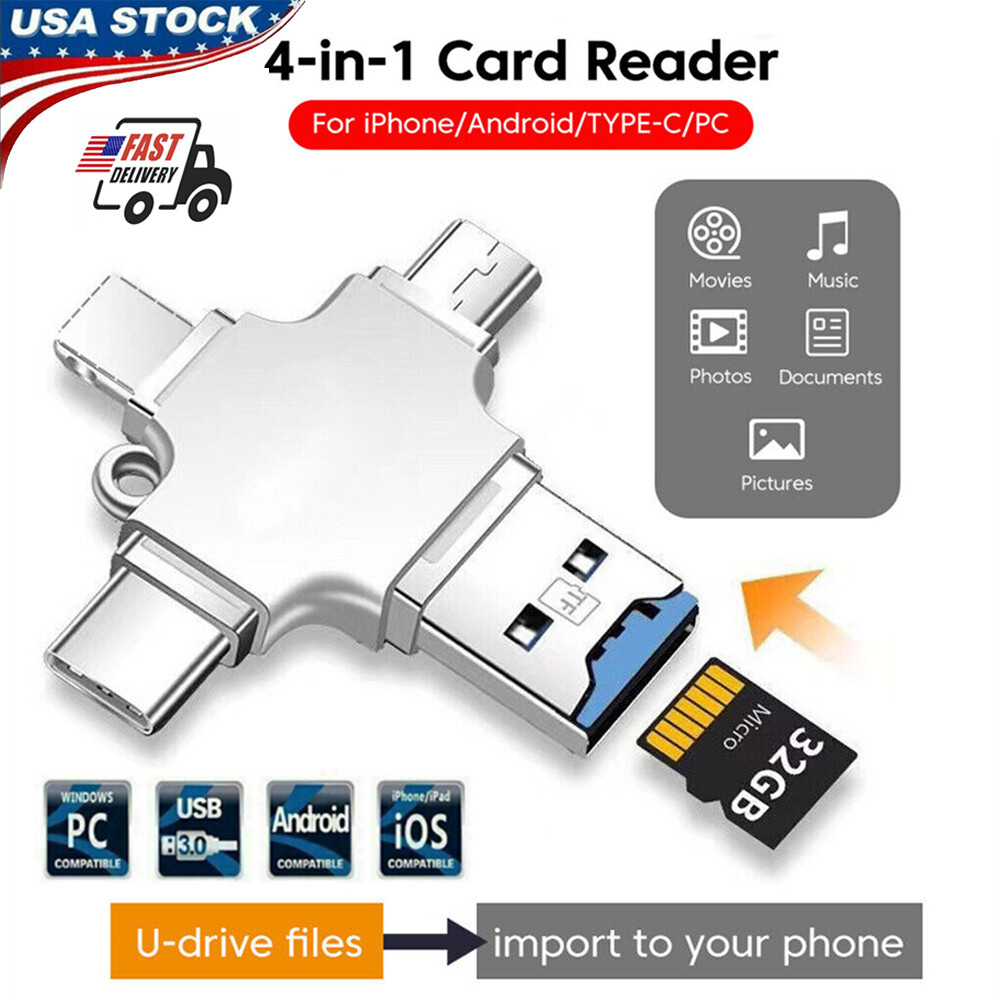 4 in 1 OTG Card Reader USB Micro TF Memory Card Adapter For iPhone Android PC US