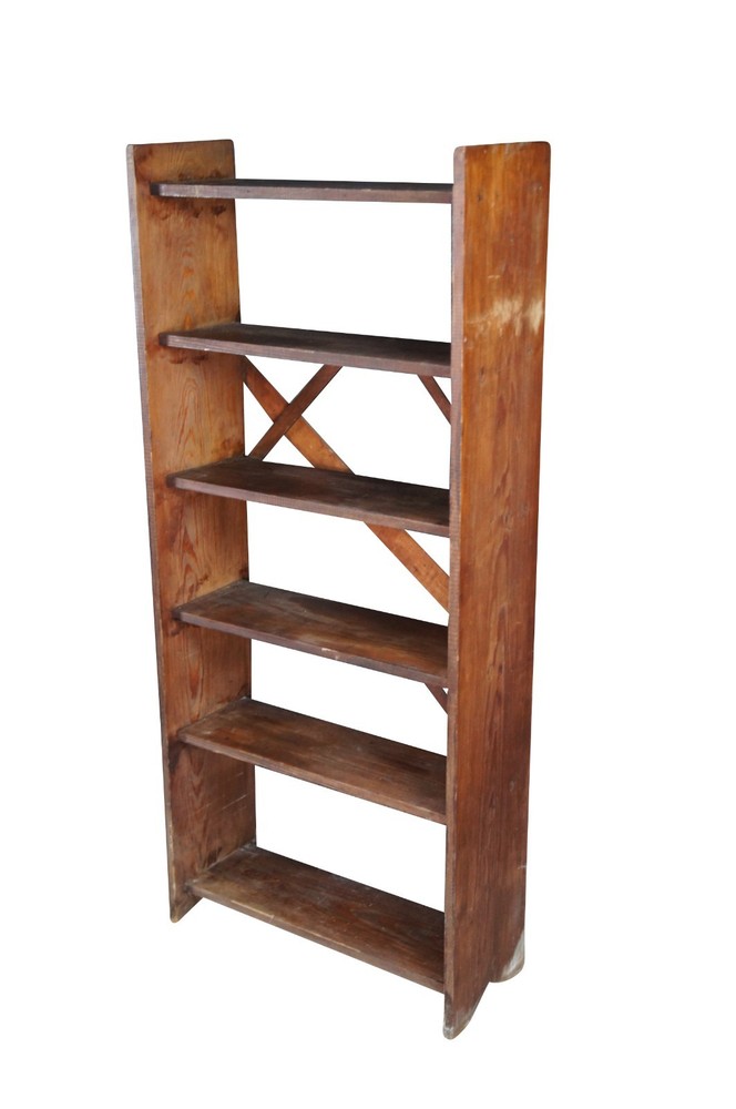 Primitive Oak 6 Shelf Library Bookcase Bookshelf Office Console 58"