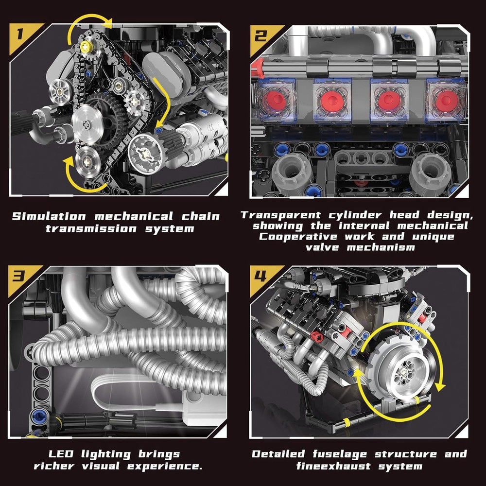 V8 Mini Engine Model Kit That Runs Building Sets with Motor, APP Control Technic