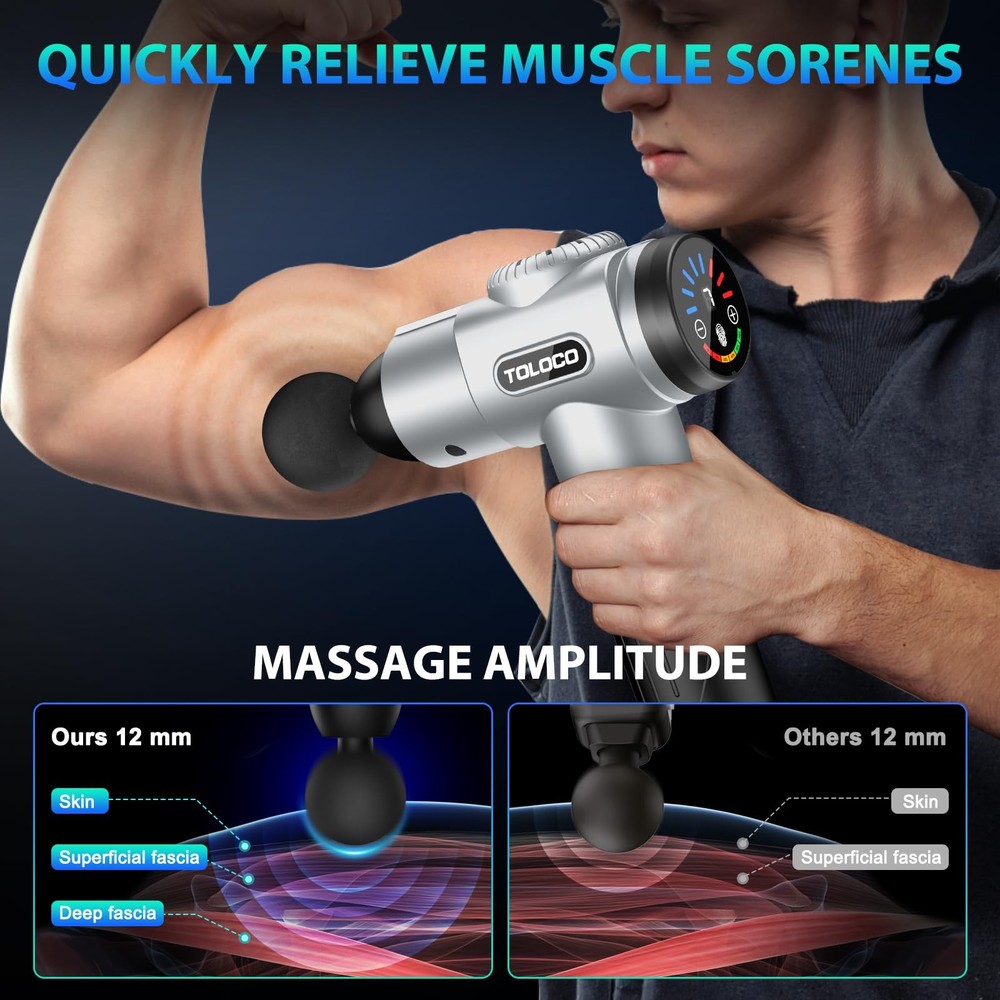 TOLOCO Massage Gun, Muscle Gun Deep Tissue for 1 Pack, Silver