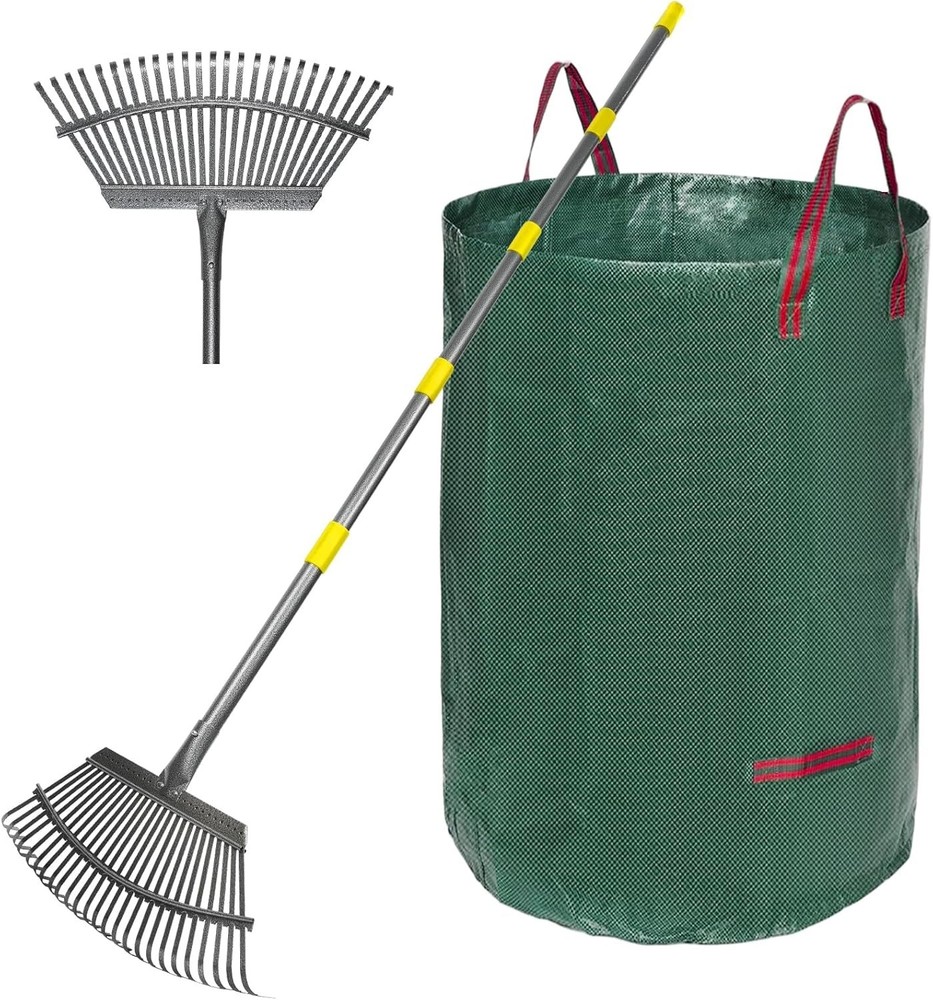 Pro-Level Leaf Rake with Extendable Handle & Reusable Garden Bag - 18'' Wide