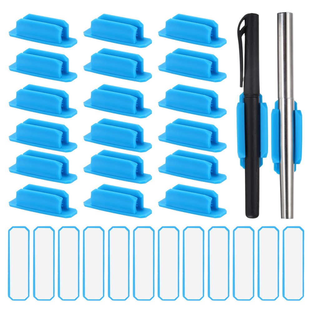 Adhesive Pen Holders, 48 Pack Silicone Pencil Holder Marker Clip, Blue