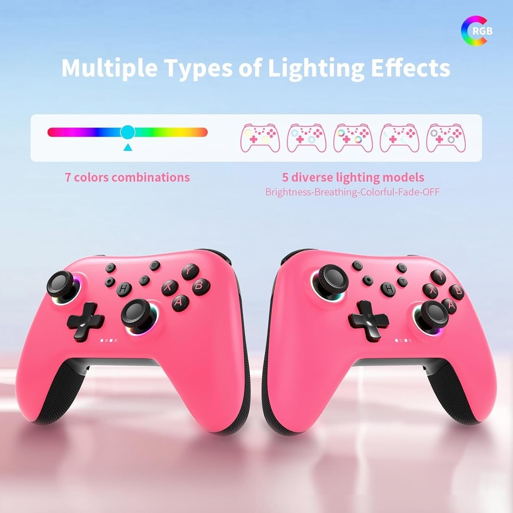 Wireless Controller for PC Switch/Android w/Dual Vibrations/Back Buttons (Pink)