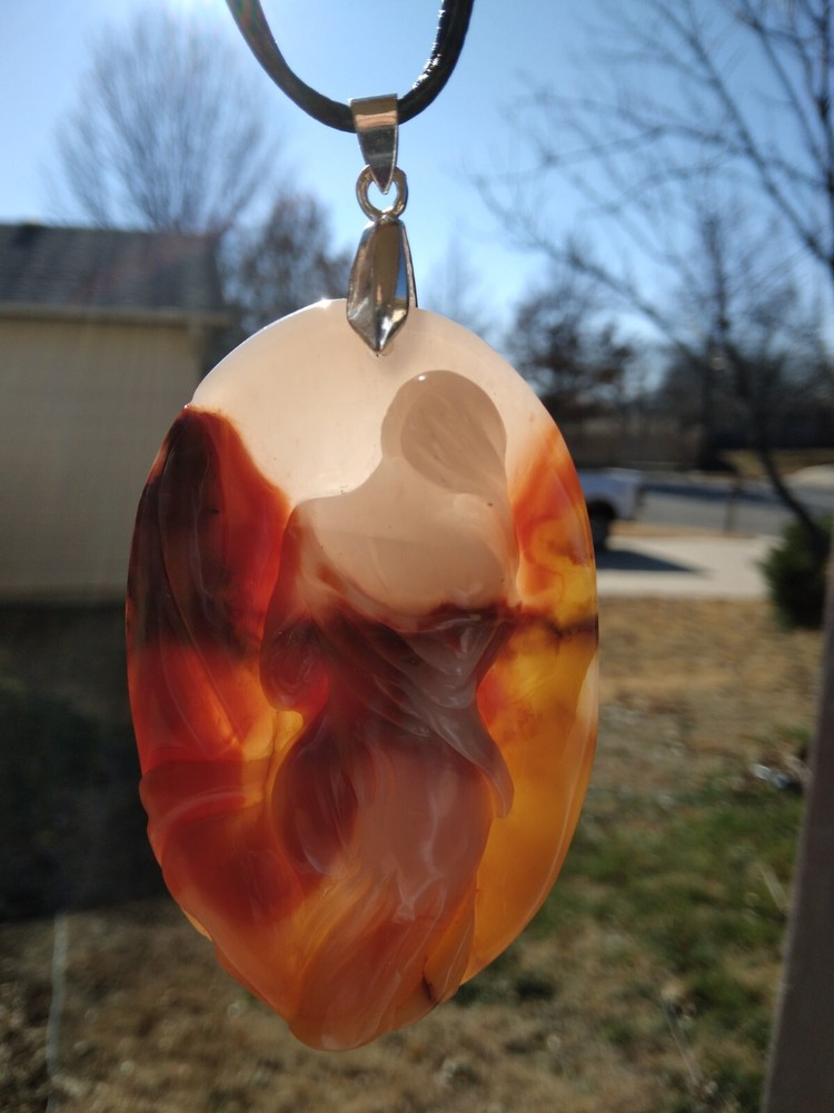 Multicolor Agate Handcarved Lady Pendant Necklace