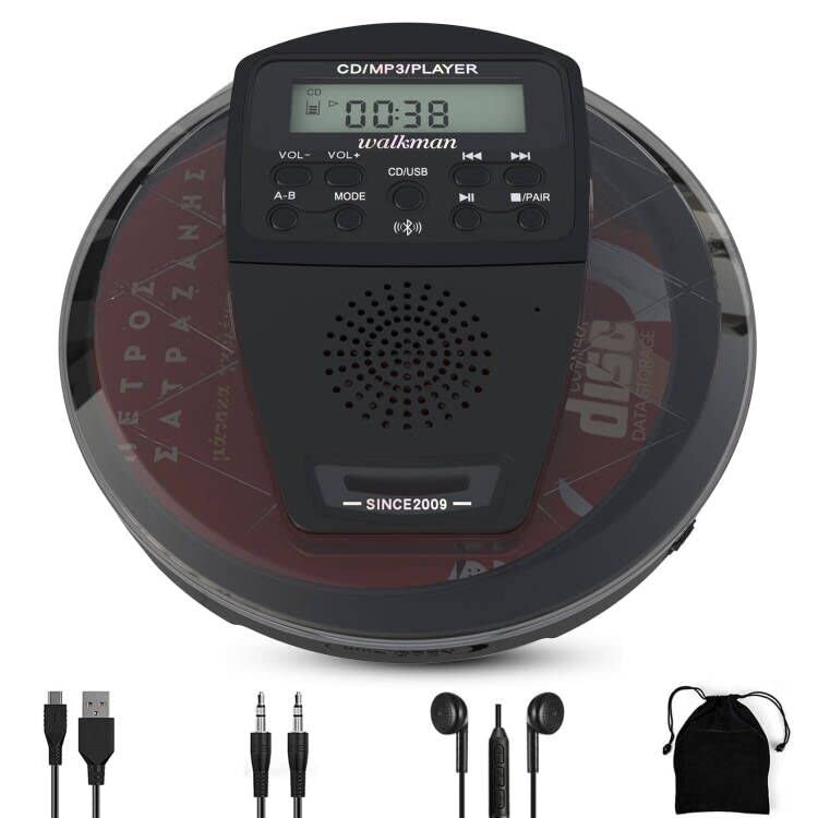 Rechargeable CD Player Portable with Bluetooth,Compact Anti-Skip Shockproof