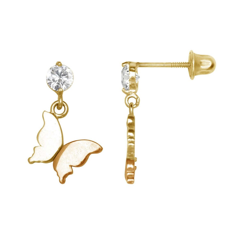 14k Yellow or White Gold Dangle Butterfly CZ Stud Earrings
