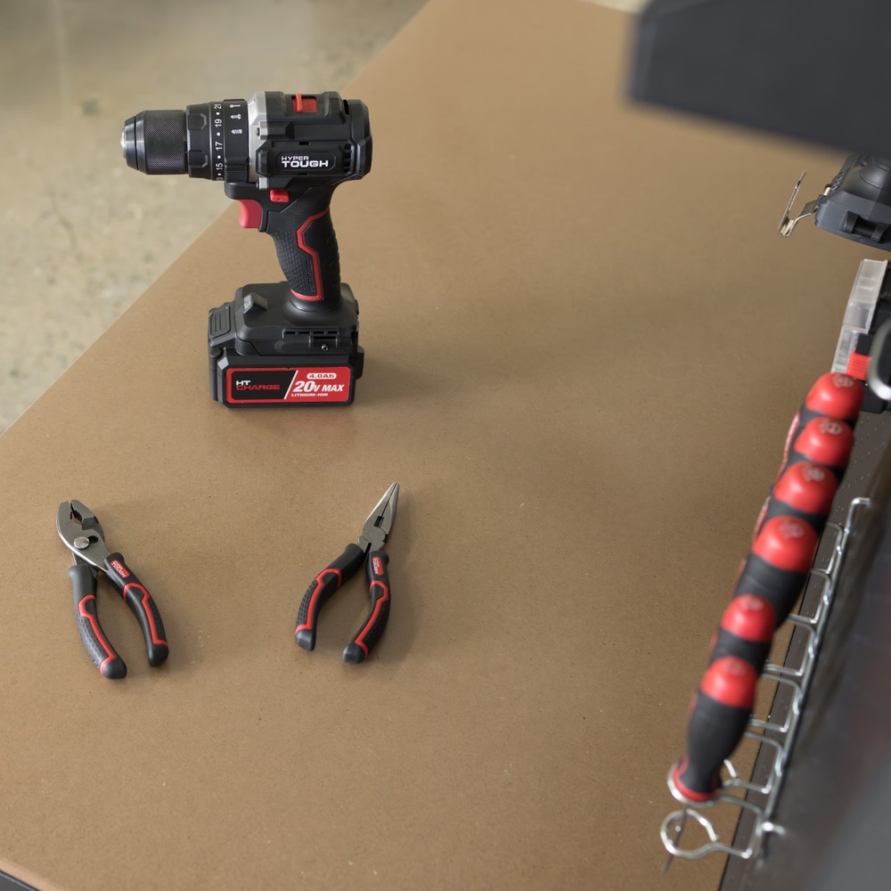 Hyper Tough 48" Steel Workbench 2 Drawers Pegboard Mesh Storage Shelf