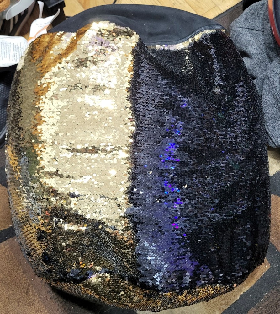 Black & Gold Sequin Pillow Ottoman
