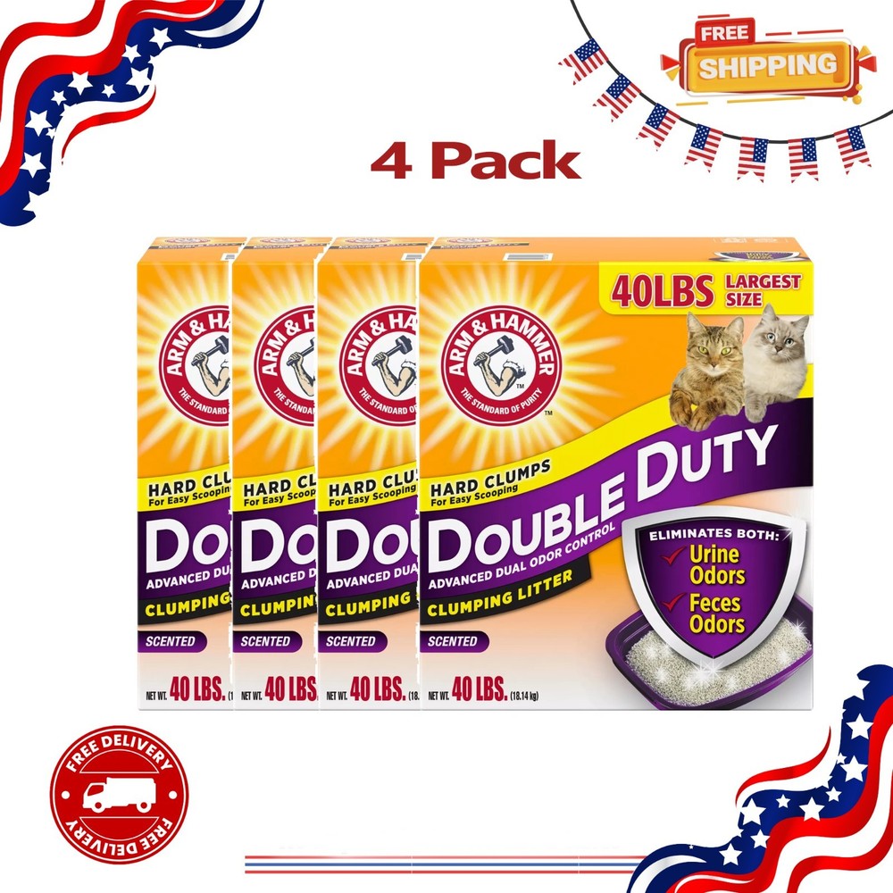 4 Pack Arm & Hammer Double Duty Clumping Cat Litter, Scented, 40 lb