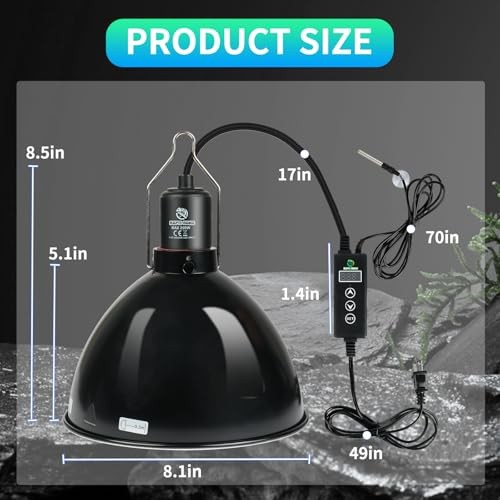 Reptile Light Fixture with Dimming 8.5in Deep Dome(Temperature Display)