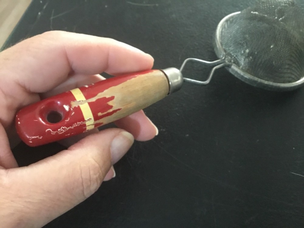 Vintage Red Wood Handled Small Strainer