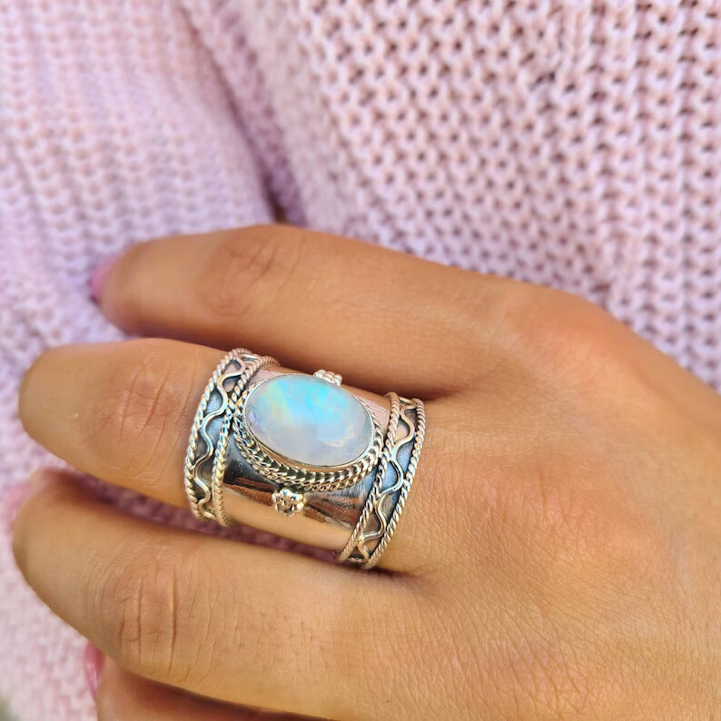Moonstone Ring 925 Sterling silver Band &Statement Ring Handmade Ring All Size