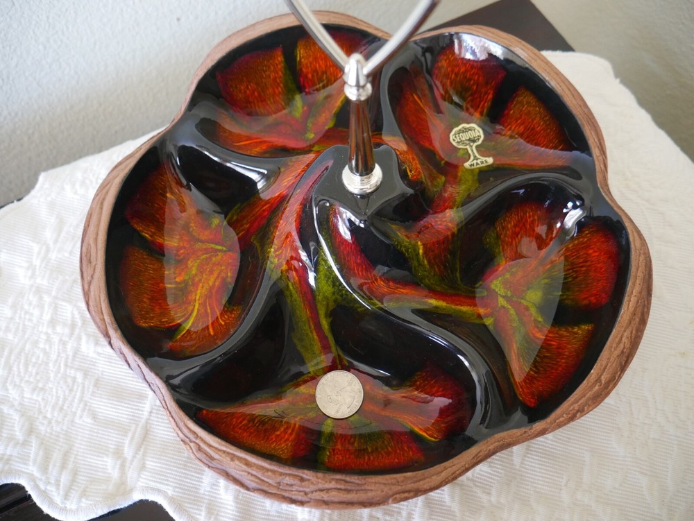Sequoia Ware 608 USA Ceramic Pottery 5 Section Divided Bowl Handle Vintage