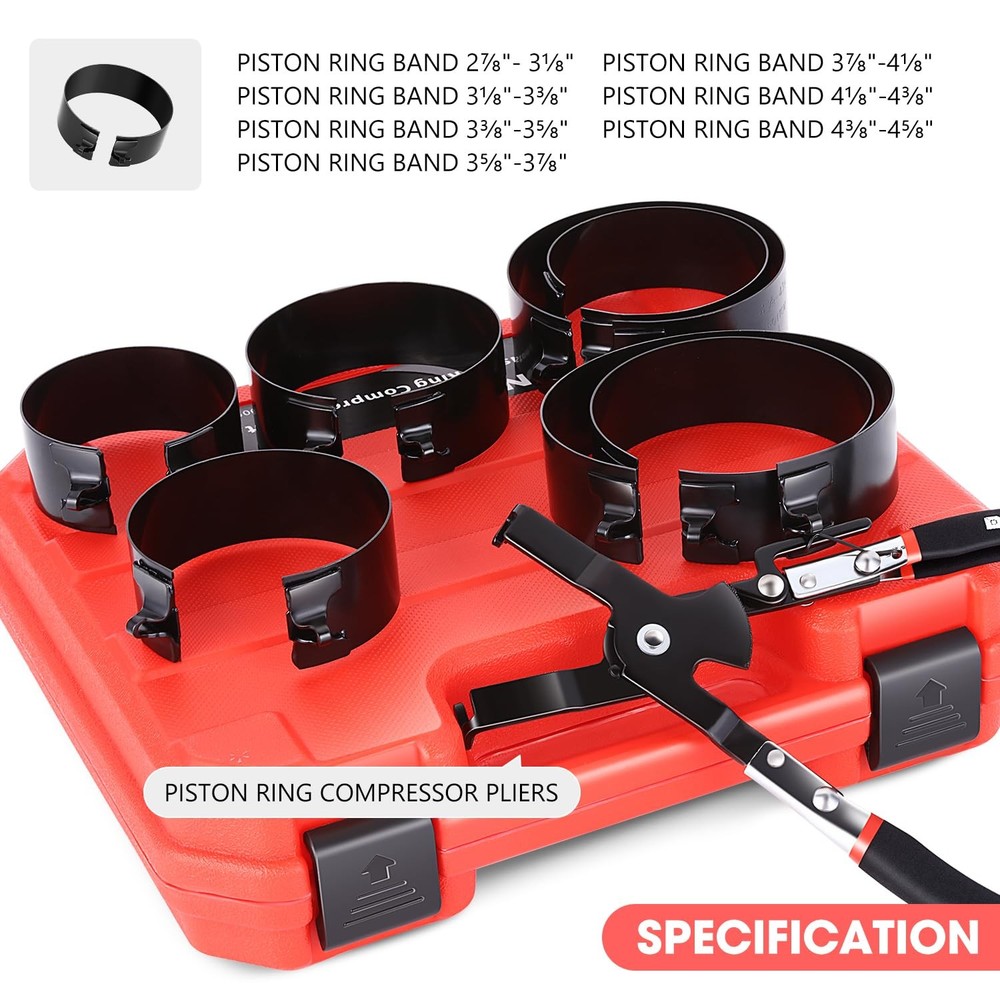DNA MOTORING Engine Piston Ring Compressor Set with Compression Pliers and 7 ...