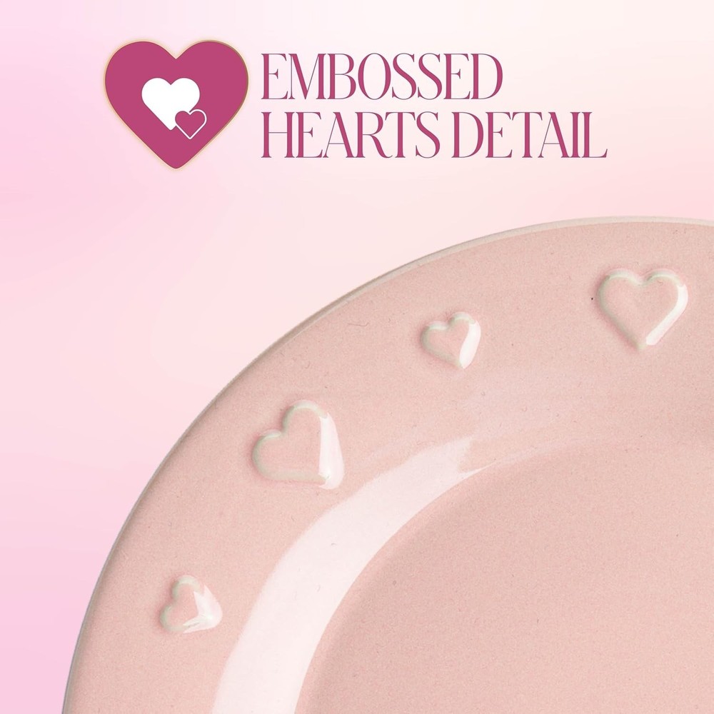 Ceramic Stoneware 12-Piece Dinnerware Set, Embossed Hearts. Iconic