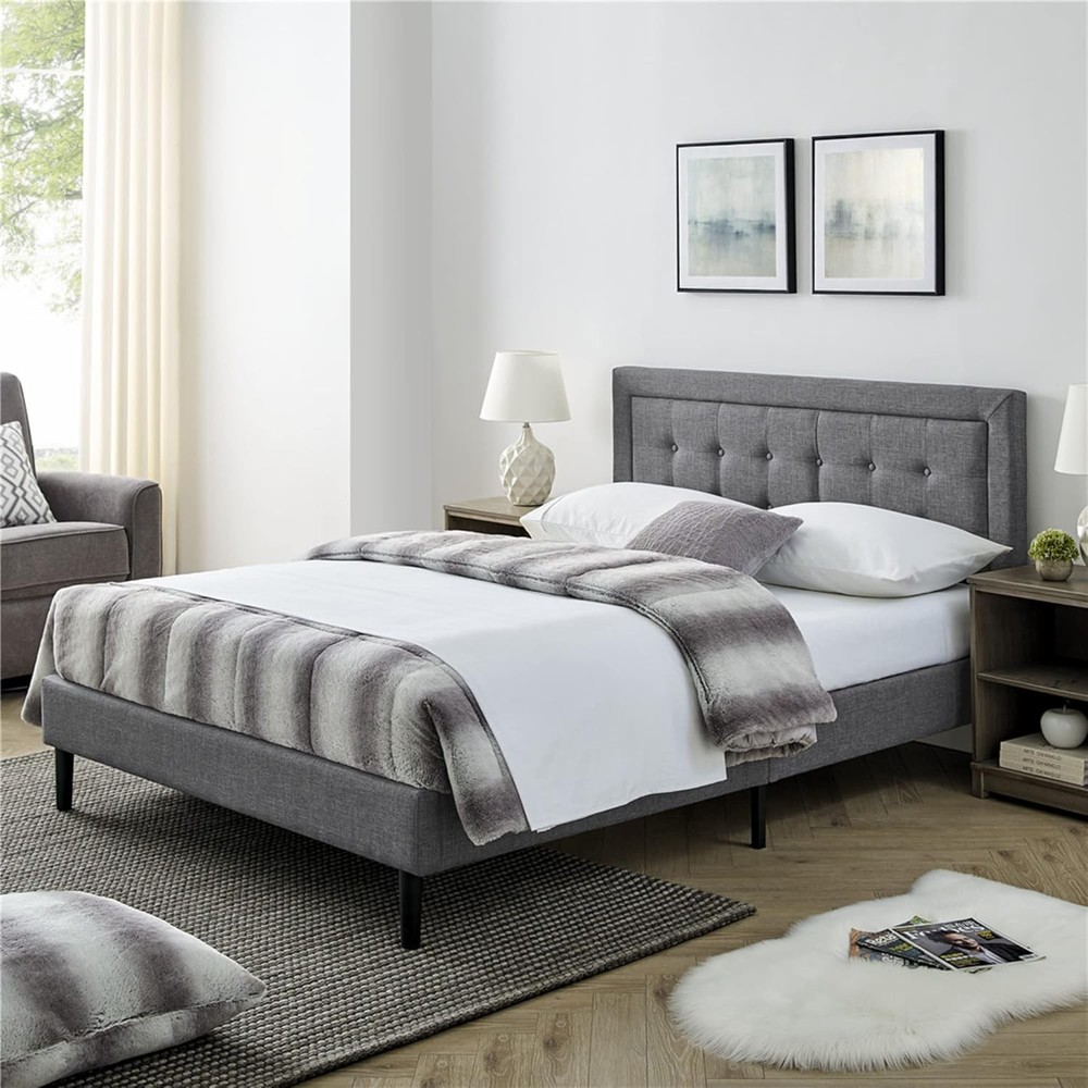 Mornington Upholstered 2.0 Platform Bed Button-Tufted Fabric Headboard & Metal