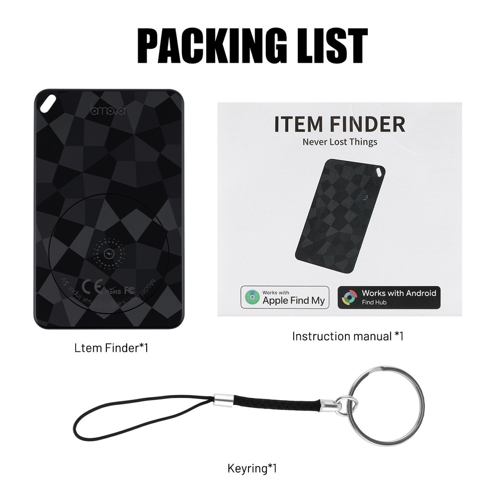 Black Wireless Charging Smart Card Tracker ABS Wallet Tracker Tracking Device