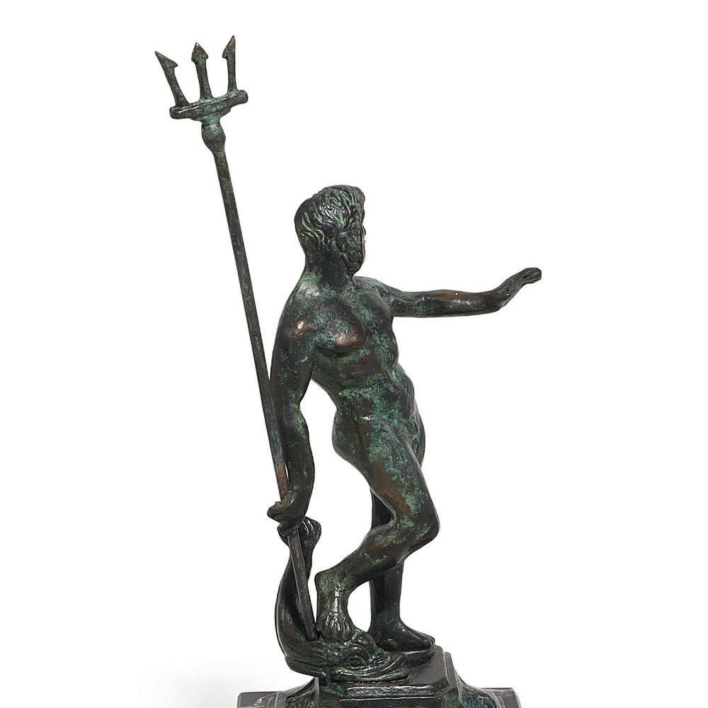 Bronze Poseidon Statue Marble Base Classical Greek Mythology Sculpture
